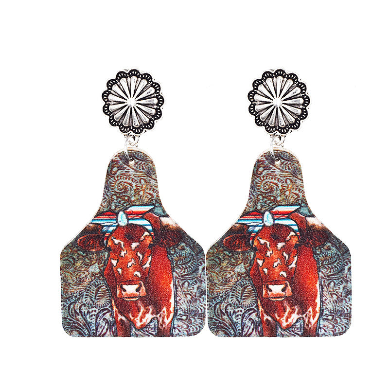 Wholesale Western Style Cow Leather Drop Earrings